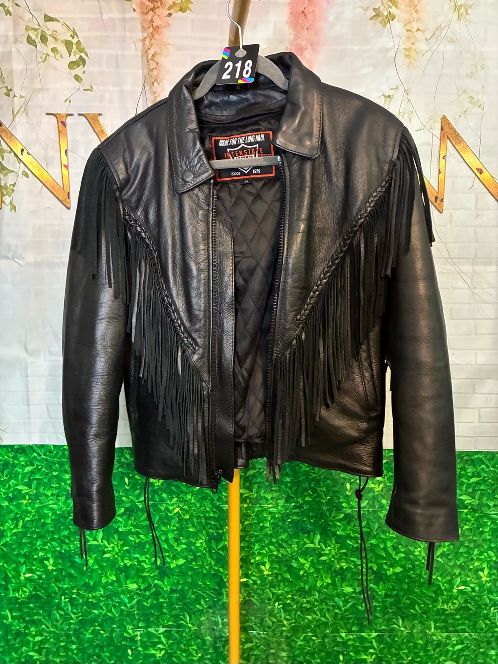 #218. Interstate Leather Black Fringe Leather Jacket Size M